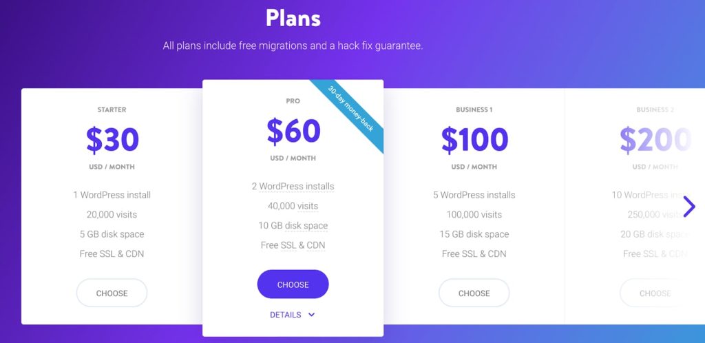 Fitur dan Rincian Tabel Harga untuk Kinsta (Screenshot)