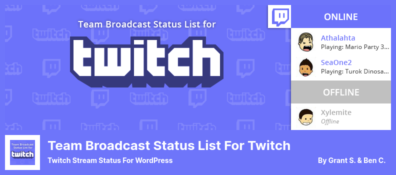 Twitch 插件的团队广播状态列表 - WordPress 的 Twitch 流状态