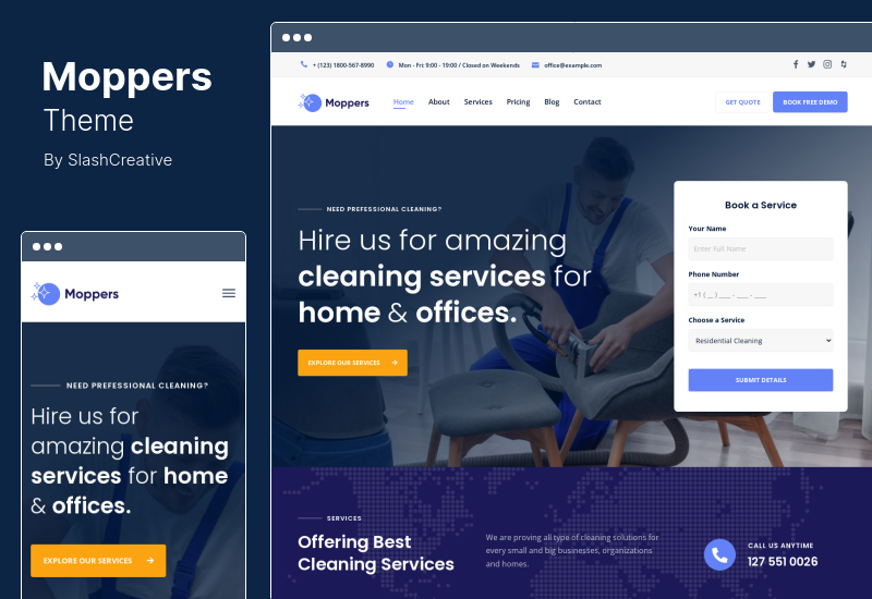 Tema Moppers - Tema WordPress pentru servicii de companie de curățare