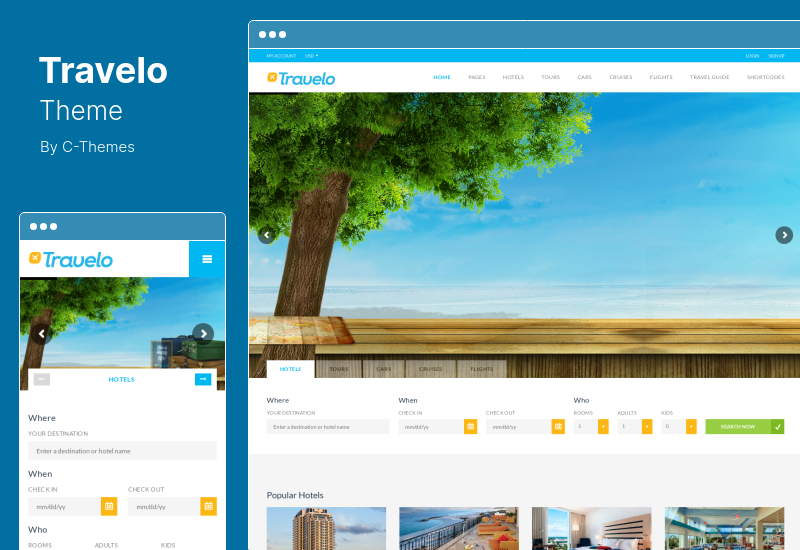 Travelo Theme - Tema de WordPress adaptable para reservas de viajes y viajes