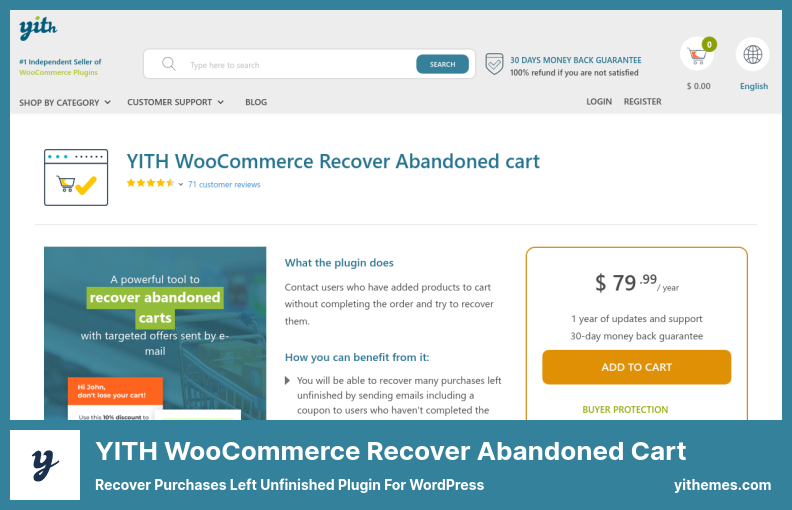 YITH WooCommerce Recover Abandoned Cart Plugin — плагин для восстановления покупок, оставленных незавершенными для WordPress