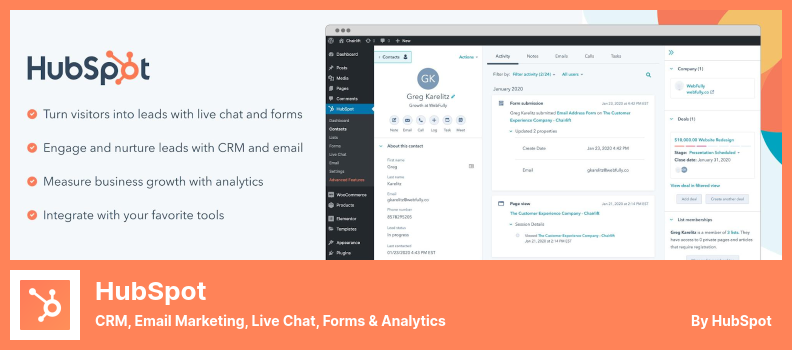 Plugin HubSpot - CRM, marketing par e-mail, chat en direct, formulaires et analyses