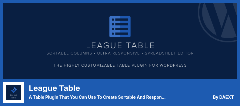 Plugin de table de ligue - un plugin de table que vous pouvez utiliser pour créer des tables triables et réactives