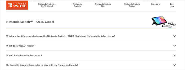 NintendoSwitchFAQページアコーディオン