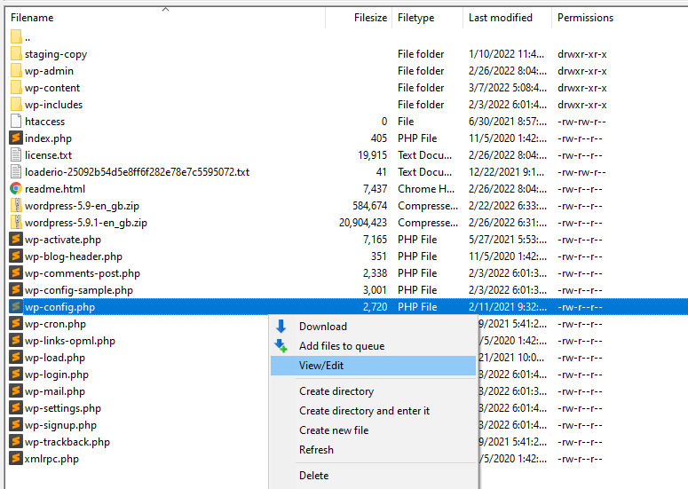 modificare un file utilizzando Filezilla