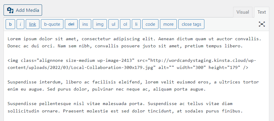 modificare l'HTML utilizzando l'editor classico di WordPress