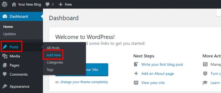 Opțiunea de creare a postării tabloului de bord WordPress