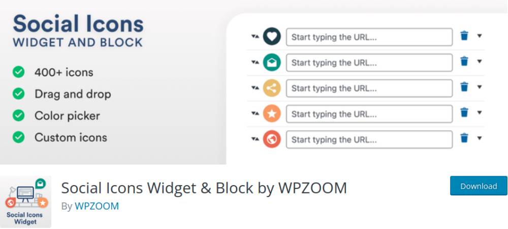 Widget de ícones sociais por WPZoom WordPress Plugin