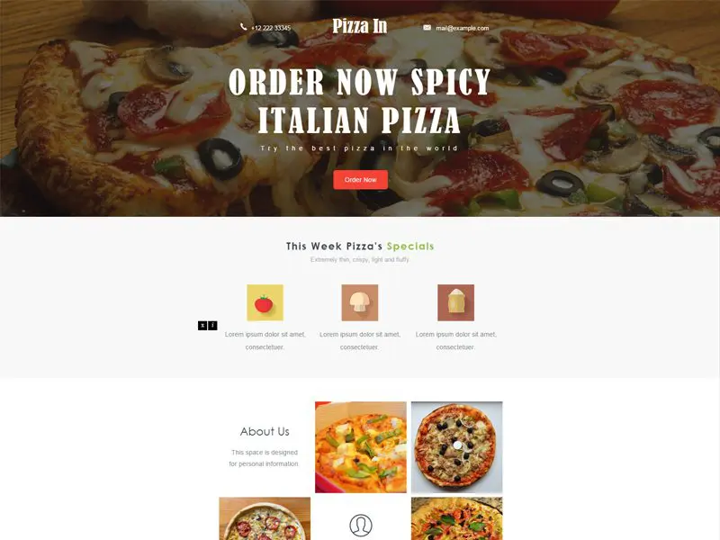 Plantilla para restaurante de pizza en Bootstrap gratis