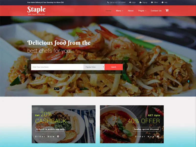 Бесплатный Bootstrap шаблон ресторана Staple Food