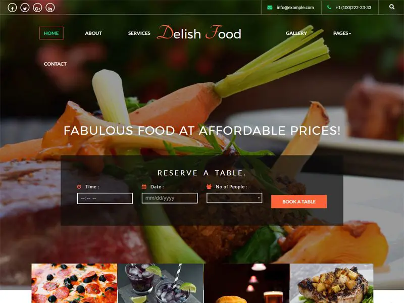 เทมเพลต Delish Food ฟรี Bootstrap ร้านอาหาร