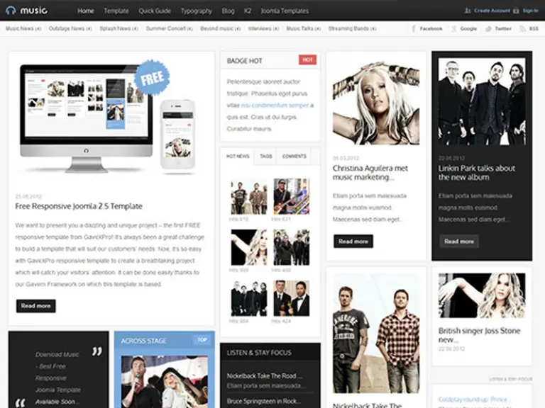 음악 무료 엔터테인먼트 Joomla 템플릿
