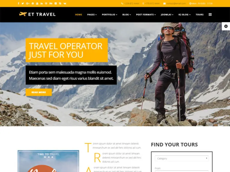 Et Travel Бесплатный шаблон Joomla Travel