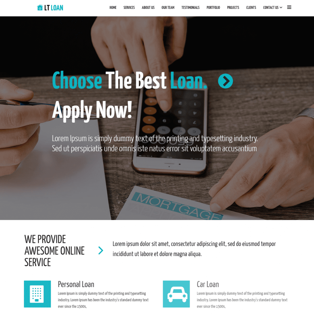 Lt Loan Onepage 단일 페이지 Joomla 대출 웹 사이트 템플릿