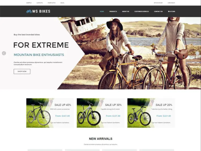 Ws Bikes ร้านจักรยานที่ตอบสนองฟรี Woocommerce Wordpress Theme