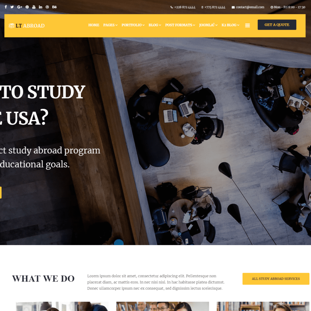 Lt Abroad ฟรีเทมเพลตการศึกษา Joomla