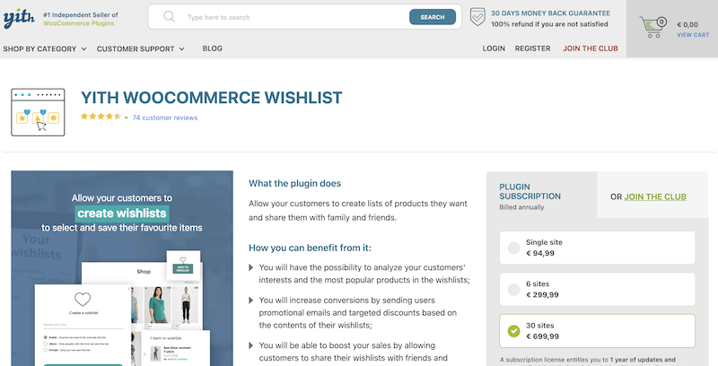 Código de desconto da lista de desejos Yith WooCommerce