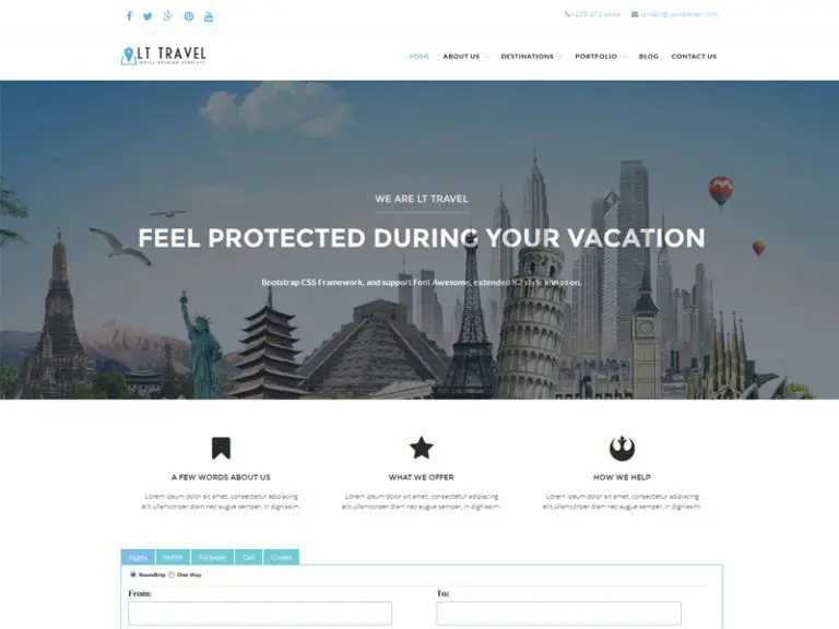 فندق Lt Travel المجاني المستجيب ، موضوع Travel Wordpress