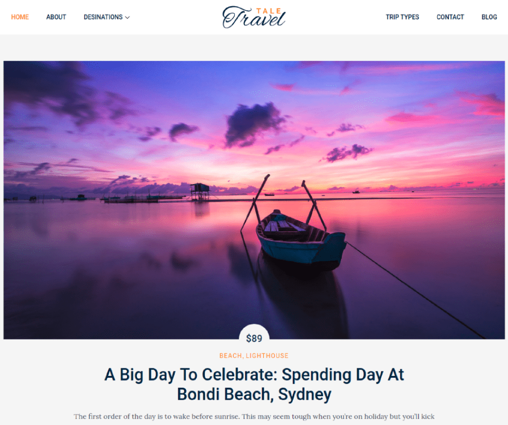 Tema de divertisment Wordpress gratuit Tale Travel