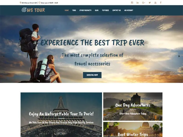 Ws Tour จองการเดินทางแบบตอบสนองฟรี Woocommerce Wordpress Theme