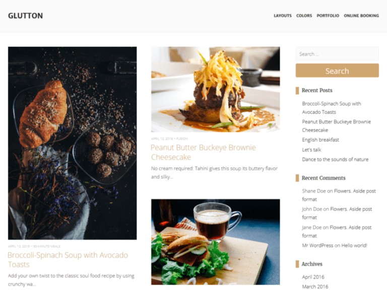 ธีมร้านอาหาร Glutton Wordpress