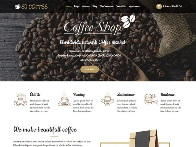 Et Coffee Бесплатная адаптивная кофейная тема Wordpress