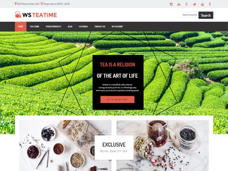 Ws Teatime Thème Wordpress Woocommerce gratuit pour magasin de thé