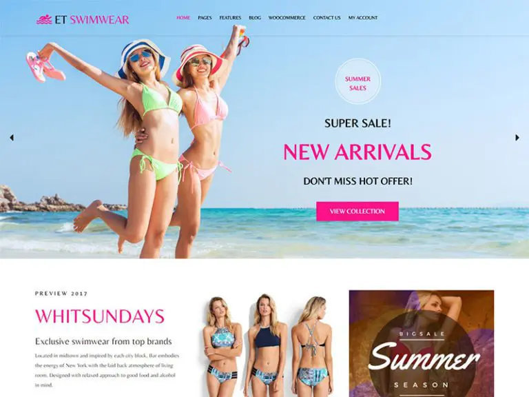 Et Swimwear Бесплатная адаптивная тема Wordpress для одежды