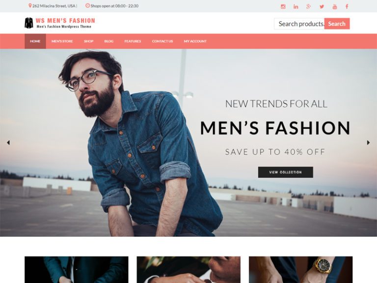 Ws Men's Fashion Free Wordpress Woocommerce Theme para tienda de moda