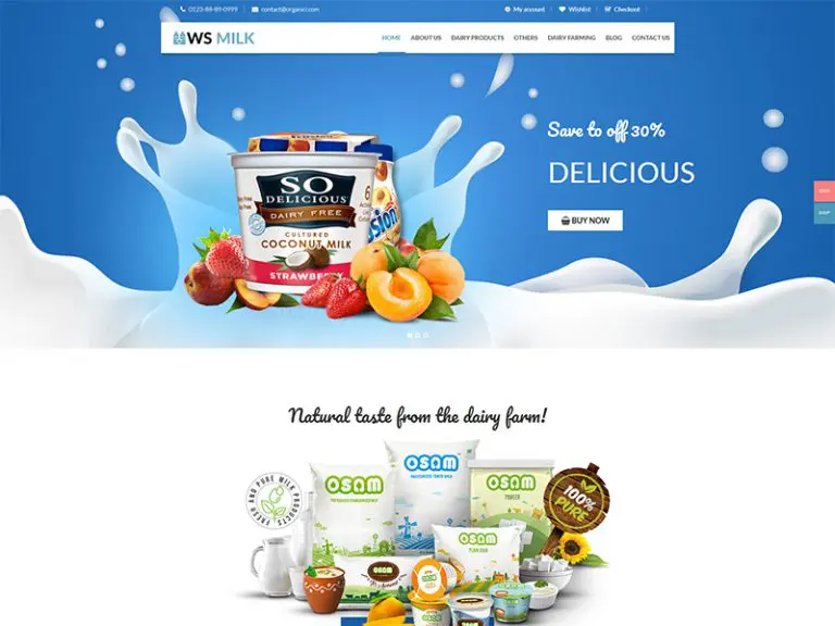 Ws Milk Бесплатная адаптивная молочная Woocommerce тема Wordpress