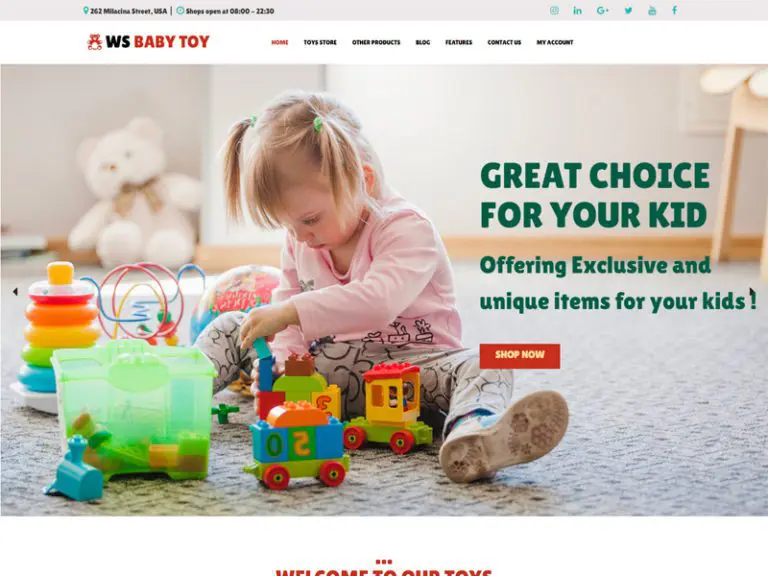 Tema Woocommerce Wordpress gratuito di Ws Toy per il negozio per bambini