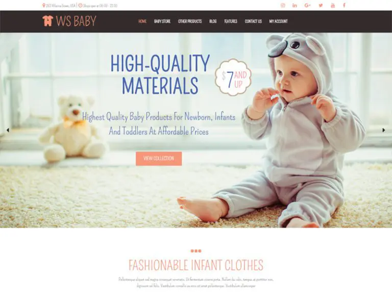 Bebek Mağazası için Ws Baby Ücretsiz Wordpress WooCommerce Teması