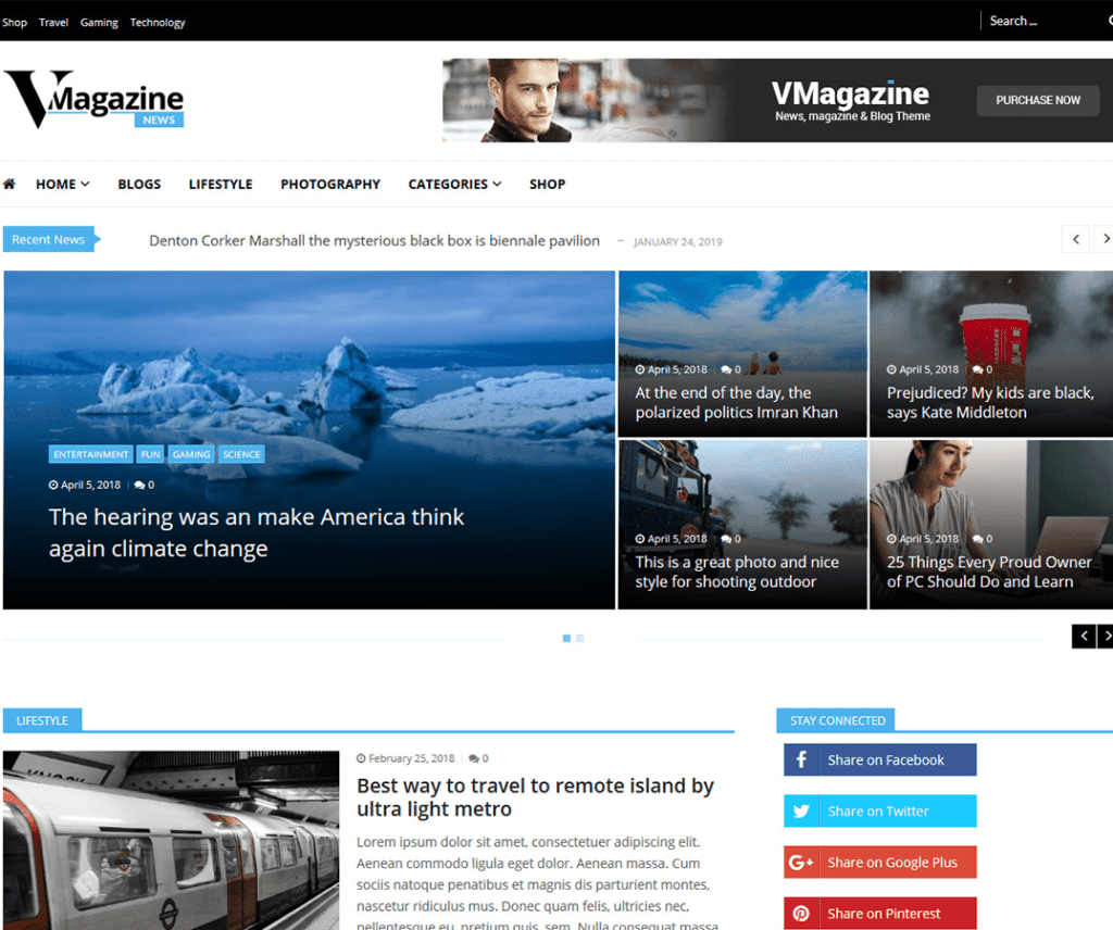 Tema gratuito de Wordpress para blog de noticias de Vmagazine