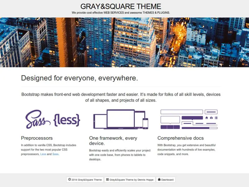 Tema de Wordpress gratuito gris y cuadrado para revista