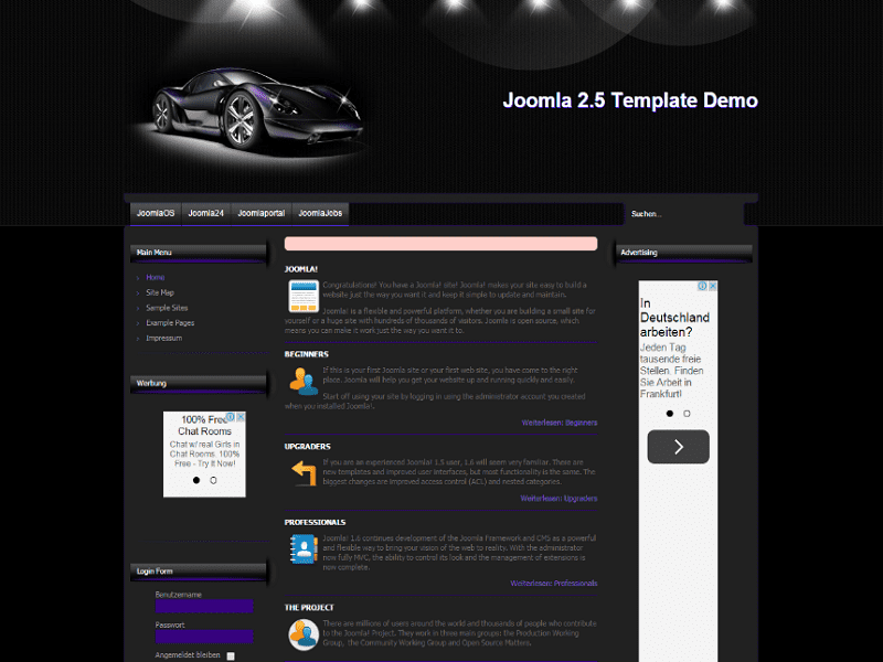 Coche oscuro - Plantilla de coche oscuro de Joomla