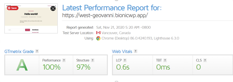 Rapport BioNicWP généré