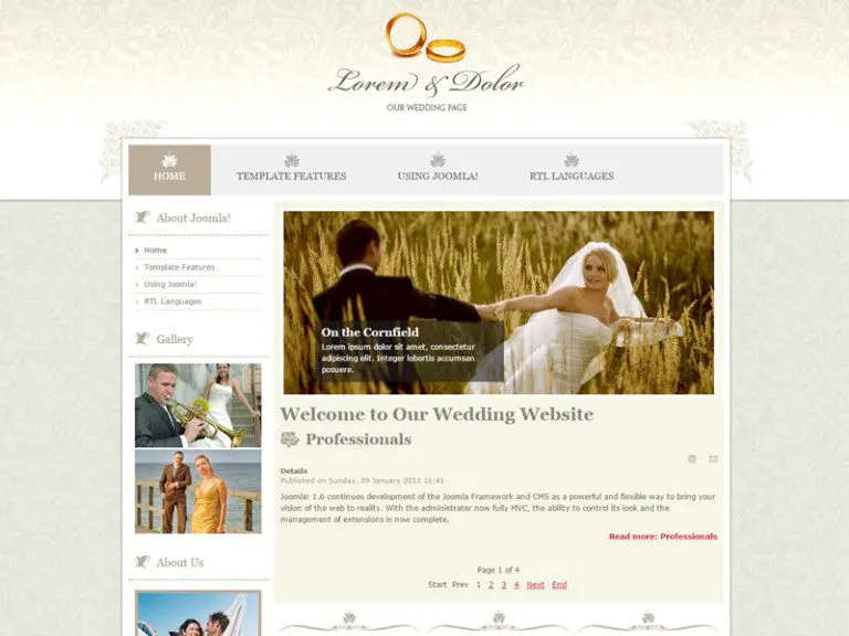 Jm Wedding04 Plantilla Joomla Gratis para Bodas