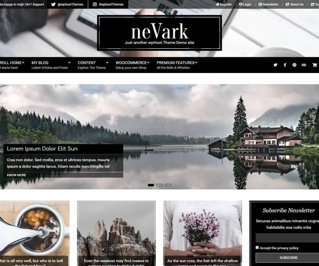 Tema WordPress gratuito per la fotografia di Nevark