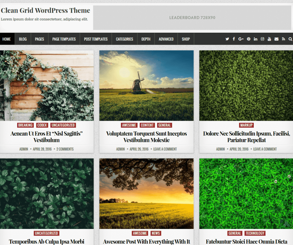 Tema Wordpress de fotografia grátis de grade limpa