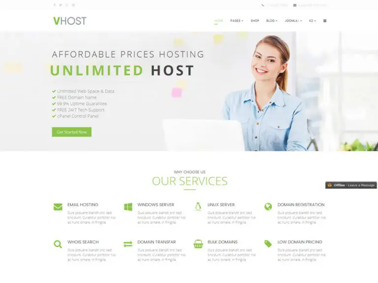 Vhost Modello Joomla di hosting reattivo gratuito