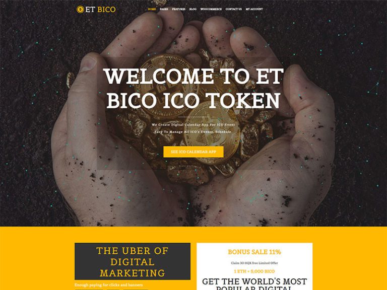 Et Bico – Ücretsiz Modern Bitcoin Wordpress Teması