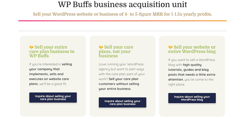 Acquisition de l'entreprise WP Buffs