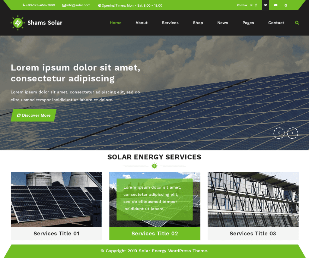 Shams Solar Portafolio gratuito Tema de Wordpress