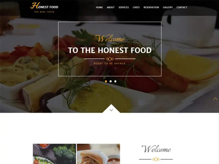 Бесплатный адаптивный шаблон Joomla ресторана Honest Food