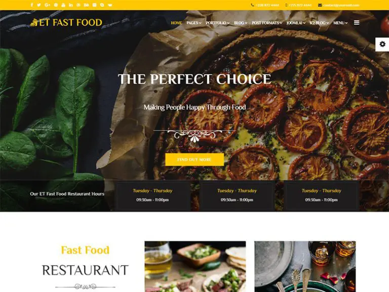 Et Fast Food Ücretsiz Duyarlı Joomla Restoran Şablonu