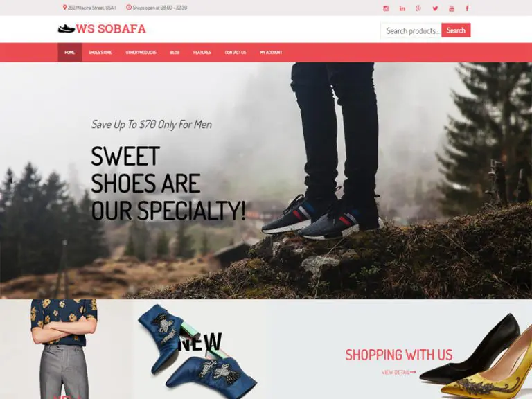 Ws Sobafa متجر أحذية متجاوب مجاني Wordpress Woocommerce Theme