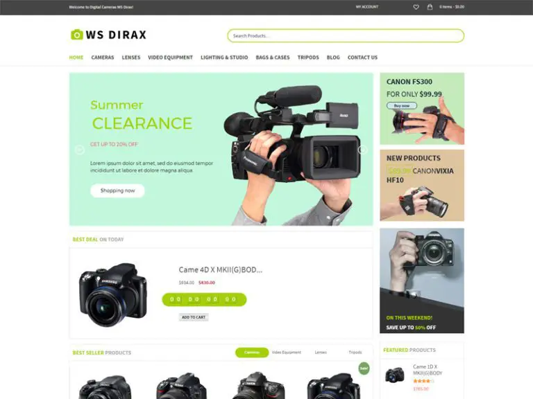 Tema WordPress gratuito per fotocamere digitali Ws Dirax