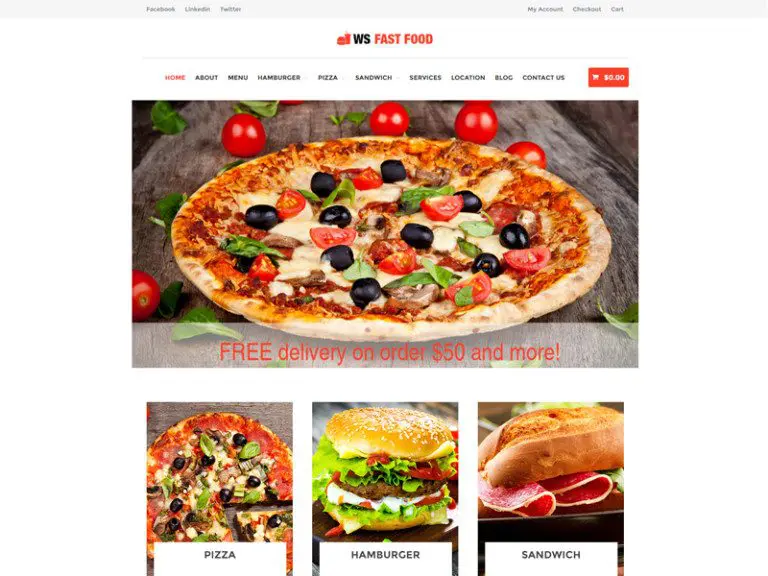 Yemek Siparişi için Ws Fast Food Ücretsiz Wordpress WooCommerce Teması