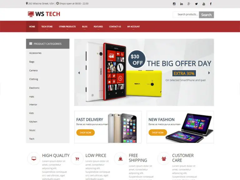 Ws Tech Free Wordpress Woocommerce Theme لمتجر التكنولوجيا الفائقة