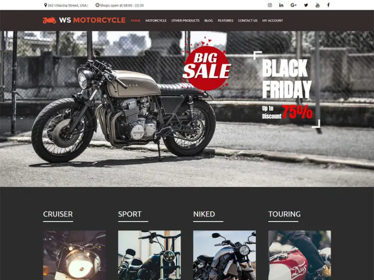 Ws Motorcycle Бесплатная адаптивная тема Wordpress для мотоциклов Woocemmerce